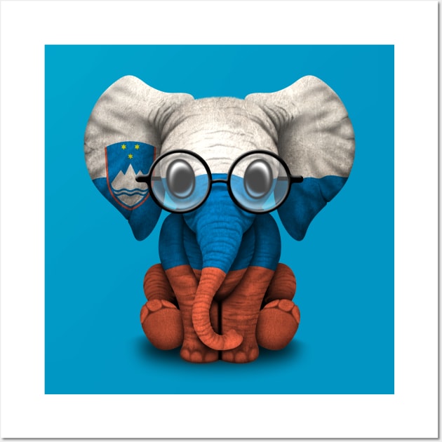 Baby Elephant with Glasses and Slovenian Flag Wall Art by jeffbartels